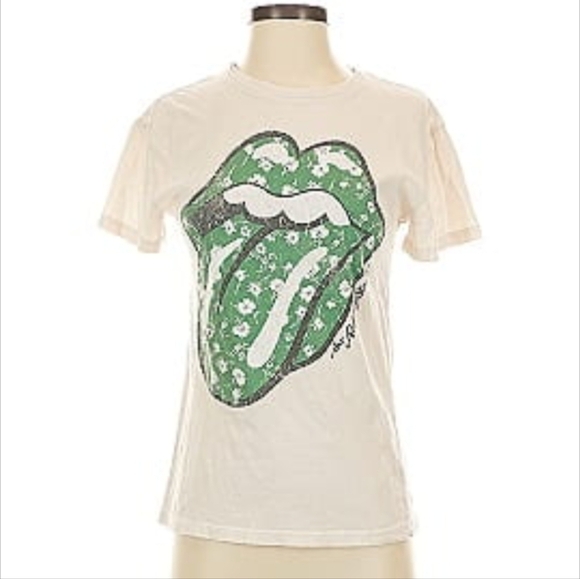 The Rolling Stones Cream Tee with Green Tongue Graphic. Size Small . New - Picture 1 of 6